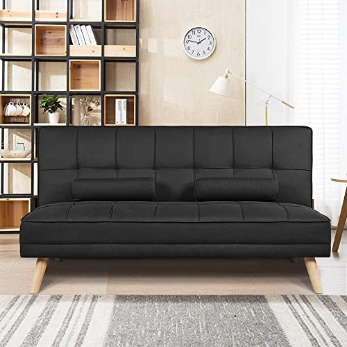 Yaheetech Modern Black 3-Seater Sofa Bed