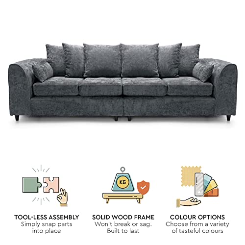 Harriet Dark Grey Crushed Chenille 4-Seater Sofa
