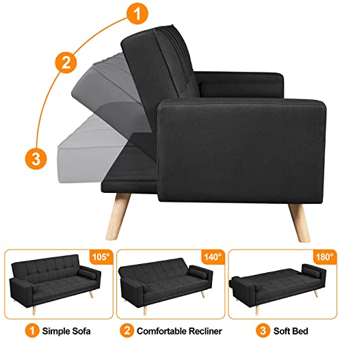 Yaheetech Modern Black 3-Seater Sofa Bed