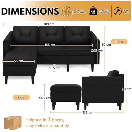 Reversible L-Shaped Fabric Sofa with Ottoman