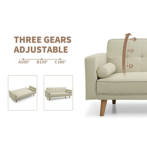 ZANOFIRA Cream White 3-Seater Sofa Bed