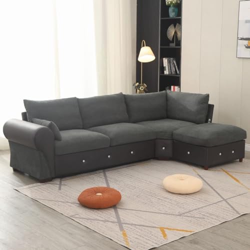 Dark Grey L-Shaped Sofa with USB Port