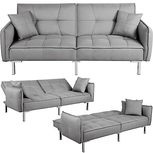 Grey 3-Seater Click Clack Fabric Sofa Bed
