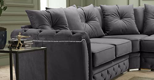 Dark Grey Plush Fabric Corner Sofa Set