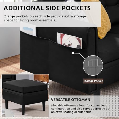 Reversible L-Shaped Fabric Sofa with Ottoman