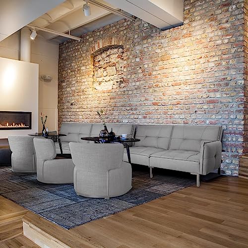 Grey 3-Seater Click Clack Fabric Sofa Bed