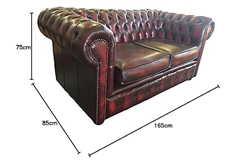 Antique Oxblood Red Leather Chesterfield Two Seater