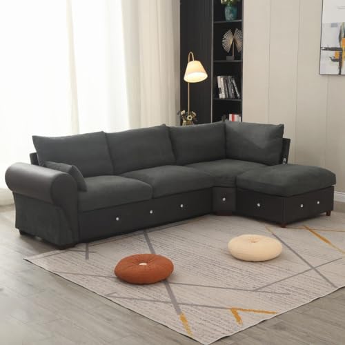Dark Grey L-Shaped Sofa with USB Port