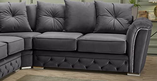Dark Grey Plush Fabric Corner Sofa Set