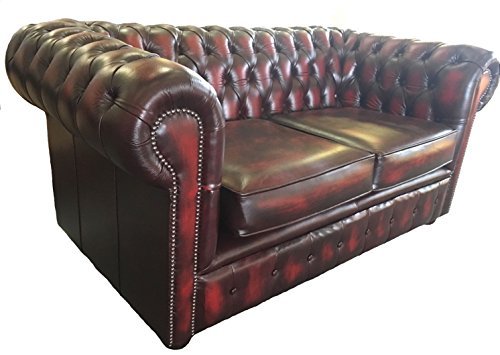 Antique Oxblood Red Leather Chesterfield Two Seater
