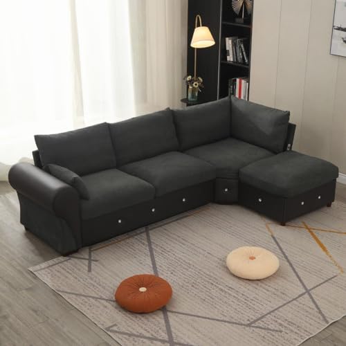 Dark Grey L-Shaped Sofa with USB Port