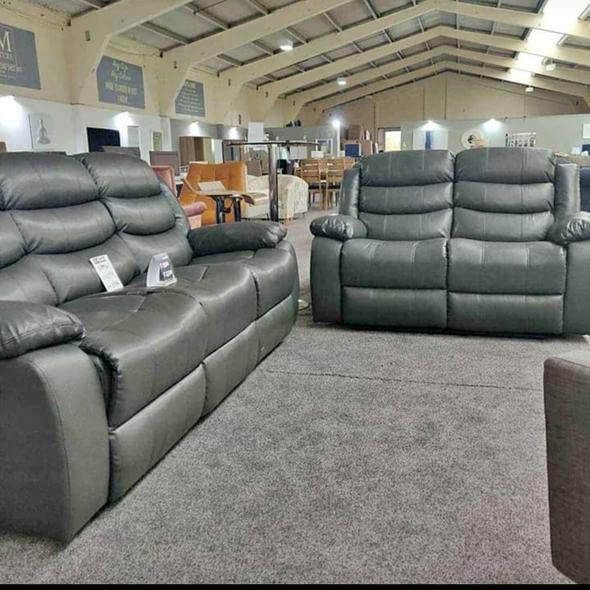 Roma Leather Recliner Sofa with Cupholders - Grey