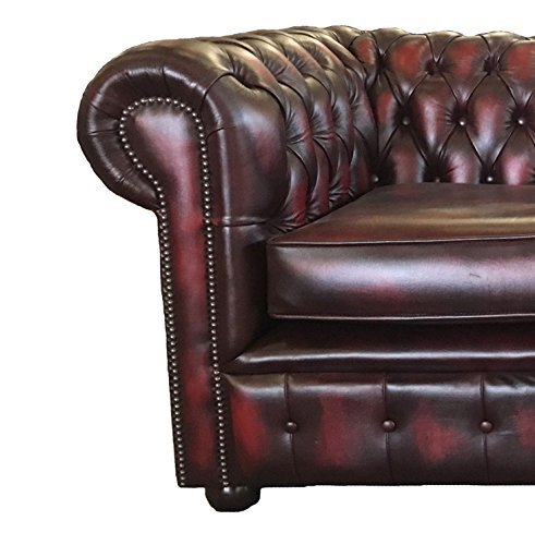 Antique Oxblood Red Leather Chesterfield Two Seater