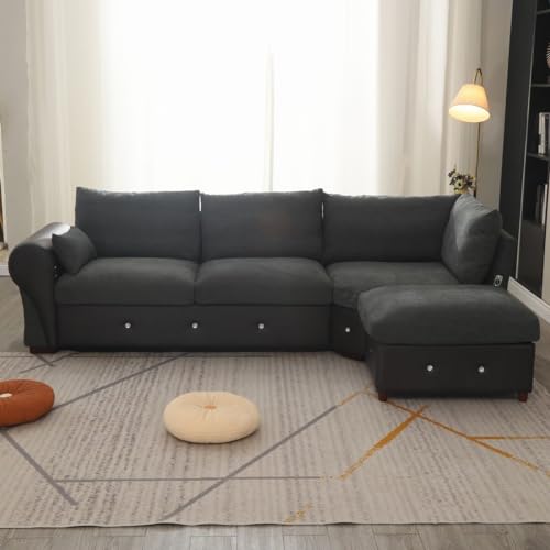Dark Grey L-Shaped Sofa with USB Port