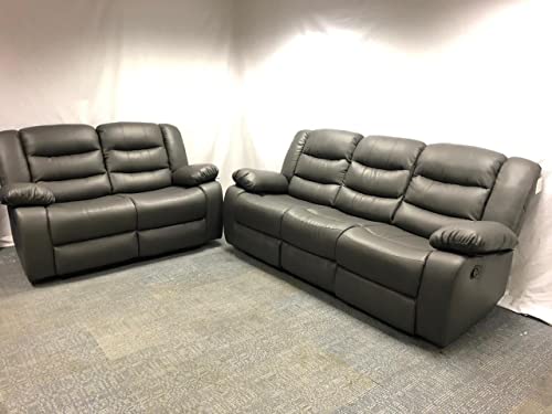 Roma Leather Recliner Sofa with Cupholders - Grey