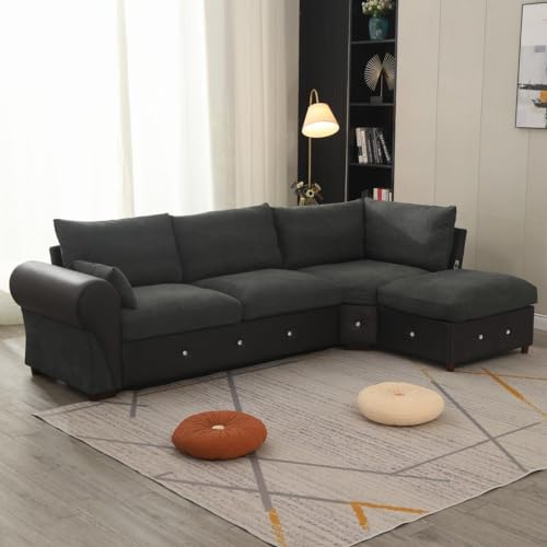 Dark Grey L-Shaped Sofa with USB Port
