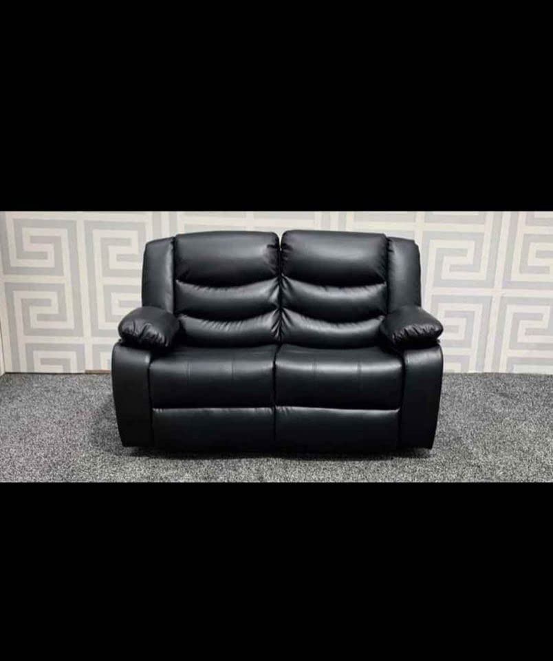 Roma Black Leather Recliner Sofa with Cupholders
