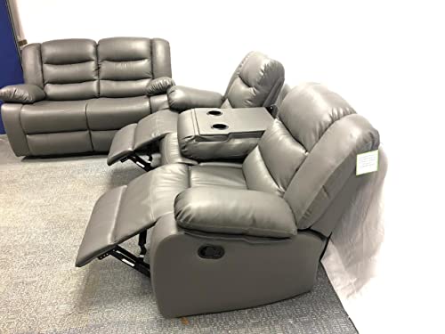 Roma Leather Recliner Sofa with Cupholders - Grey