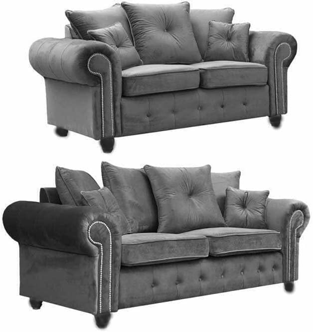 Dark Grey Plush 3 & 2 Seater Sofa Set