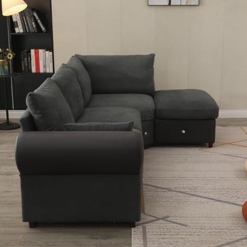 Dark Grey L-Shaped Sofa with USB Port