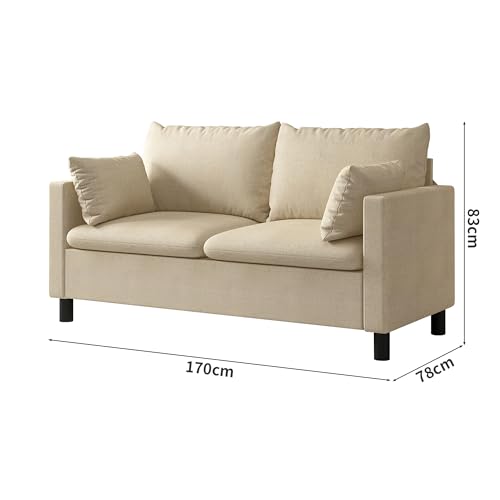 Beige Linen 2-Seater Loveseat Sofa with Armrests