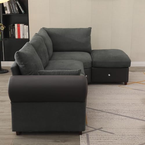 Dark Grey L-Shaped Sofa with USB Port