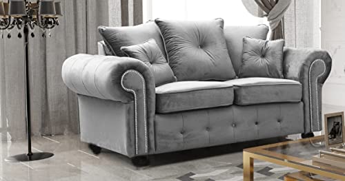 Dark Grey Plush 3 & 2 Seater Sofa Set