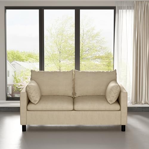 Beige Linen 2-Seater Loveseat Sofa with Armrests