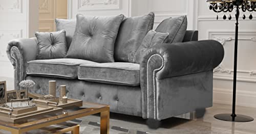 Dark Grey Plush 3 & 2 Seater Sofa Set