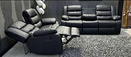 Roma Black Leather Recliner Sofa with Cupholders