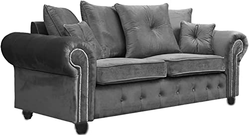 Dark Grey Plush 3 & 2 Seater Sofa Set