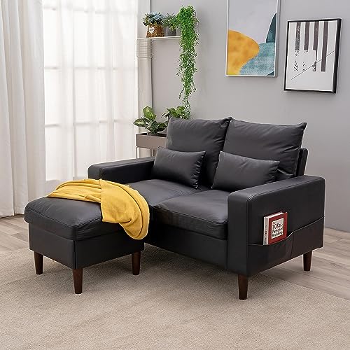 Compact Black Faux Leather 2-Seater Sofa Set
