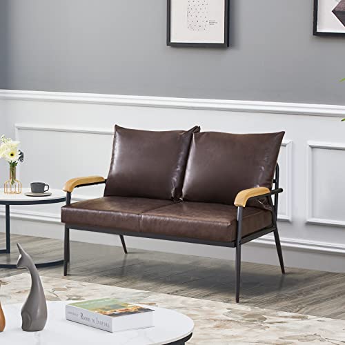 LEMROE Modern Leather 2-Seater Sofa with Metal Frame