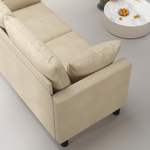 Beige Linen 2-Seater Loveseat Sofa with Armrests