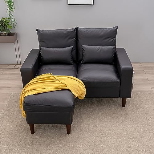 Compact Black Faux Leather 2-Seater Sofa Set