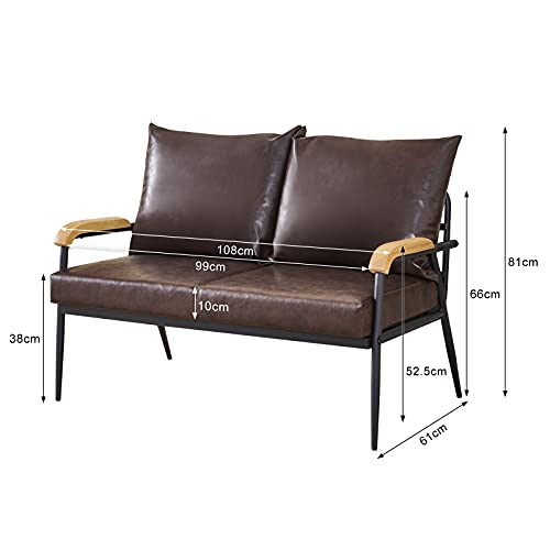 LEMROE Modern Leather 2-Seater Sofa with Metal Frame