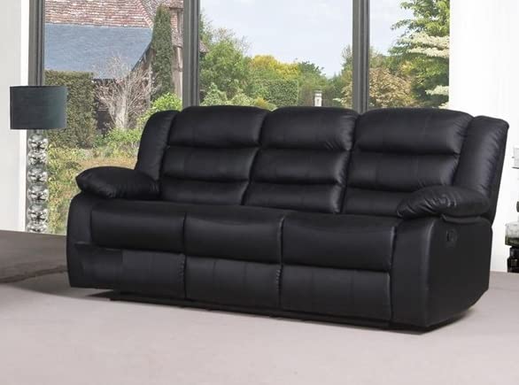 Roma Black Leather Recliner Sofa with Cupholders