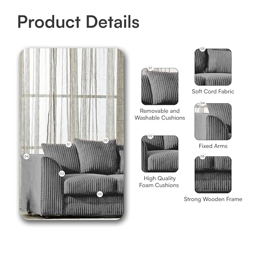Jumbo Cord Scatter Back 2-Seater Sofa in Grey