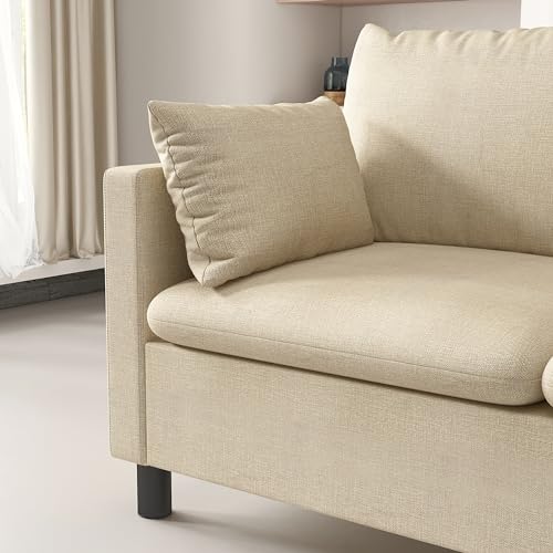 Beige Linen 2-Seater Loveseat Sofa with Armrests
