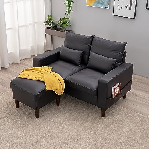 Compact Black Faux Leather 2-Seater Sofa Set
