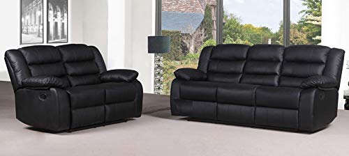 Roma Black Leather Recliner Sofa with Cupholders