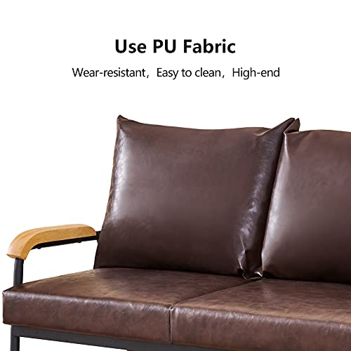 LEMROE Modern Leather 2-Seater Sofa with Metal Frame