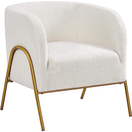 Ivory Fuzzy Boucle Barrel Accent Chair