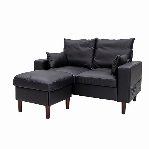 Compact Black Faux Leather 2-Seater Sofa Set