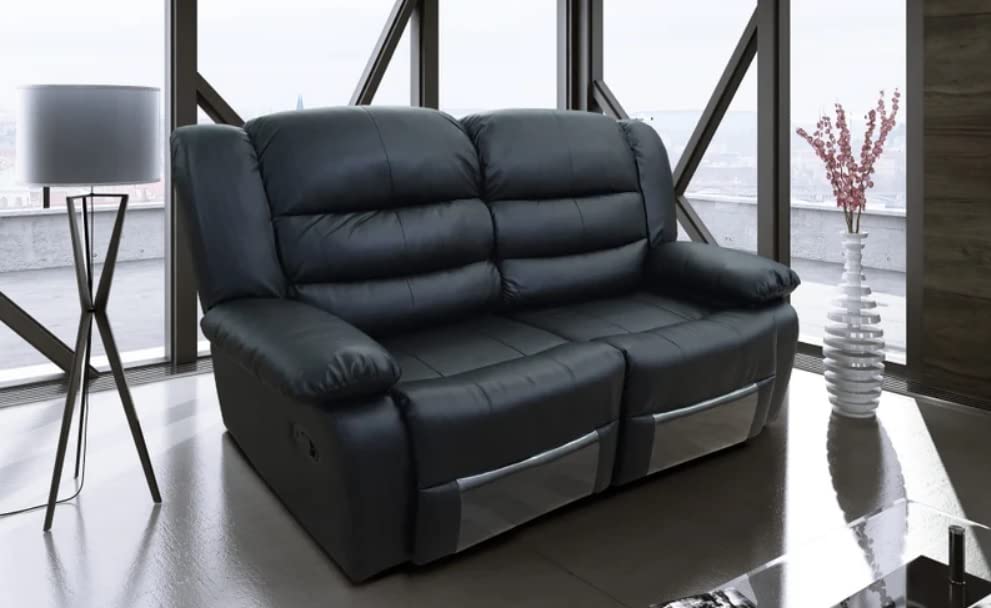 Roma Black Leather Recliner Sofa with Cupholders
