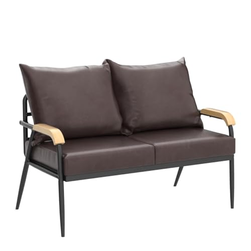 LEMROE Modern Leather 2-Seater Sofa with Metal Frame