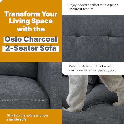 Elegant Charcoal 2-Seater Chenille Sofa