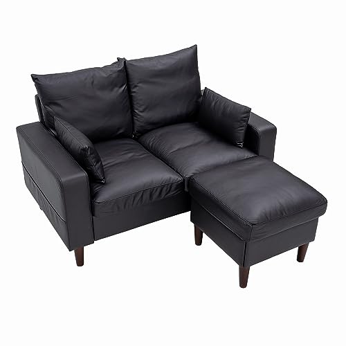 Compact Black Faux Leather 2-Seater Sofa Set