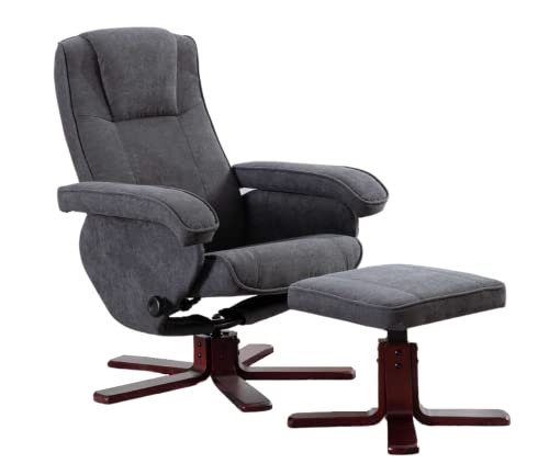 Grey Reclining Armchair with Foot Stool and Swivel