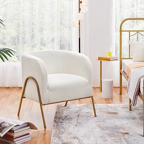 Ivory Fuzzy Boucle Barrel Accent Chair